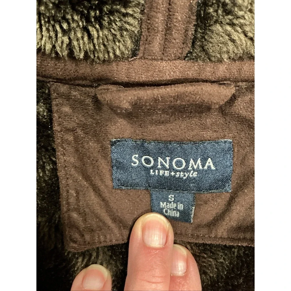 Faux Suede And Shearling Lined coat women Small, Dark Brown, Hooded, Classic - Picture 6 of 11